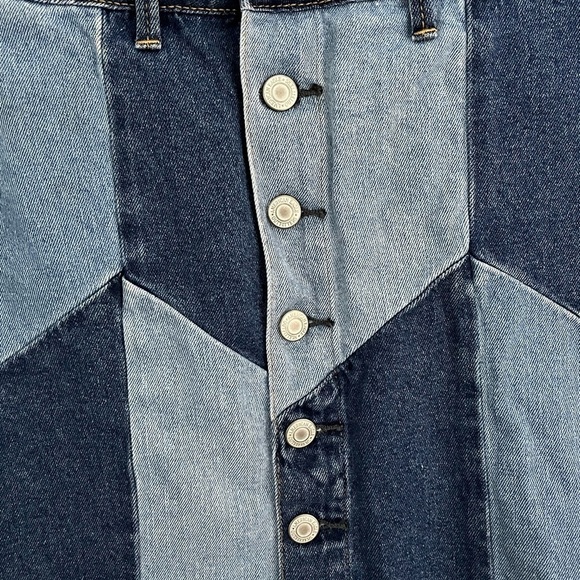 American Eagle Hi Rise Festival Mini Patchwork Denim Skirt Retro Size 4 Hippie - Picture 5 of 13